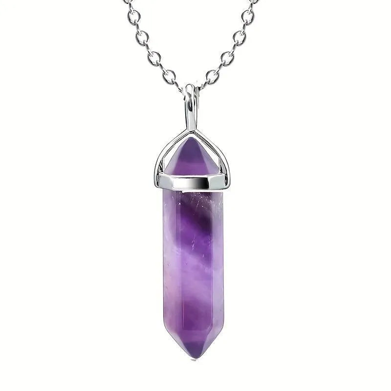 Purple Amethyst Natural Crystal Quartz Point Pendulum Pendant Necklace amethyst