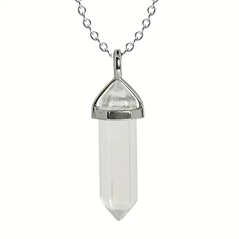 Quartz Natural Crystal Quartz Point Pendulum Pendant Necklace white clear quartz