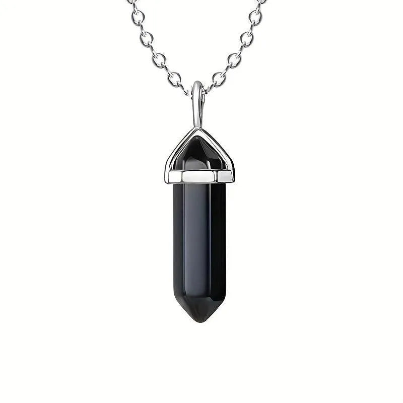 Obsidian Natural Crystal Quartz Point Pendulum Pendant Necklace obsidian