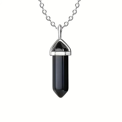 Obsidian Natural Crystal Quartz Point Pendulum Pendant Necklace obsidian