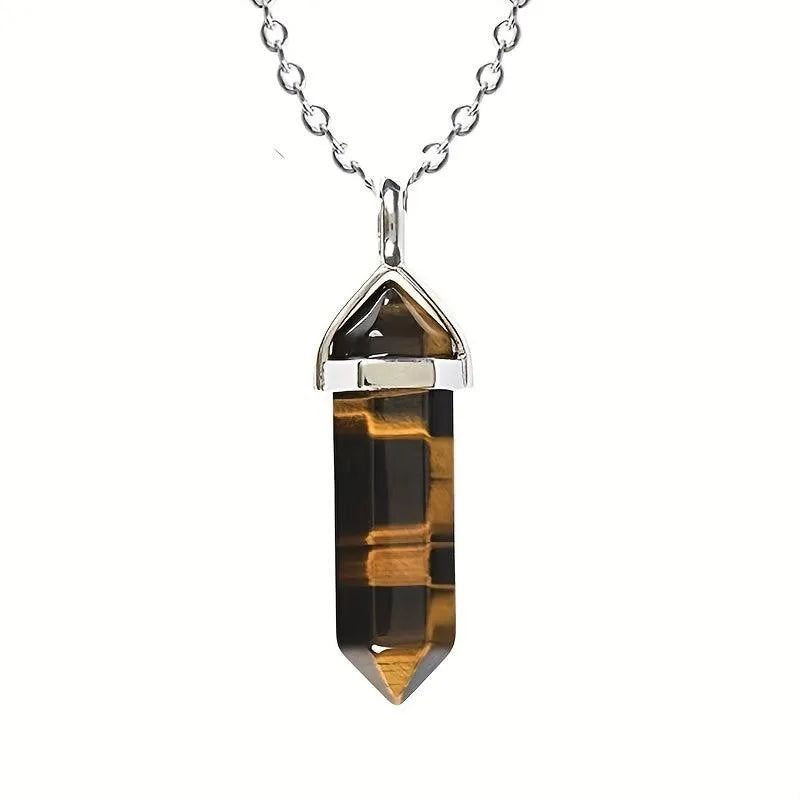 Tiger Eye Natural Crystal Quartz Point Pendulum Pendant Necklace tigers eye