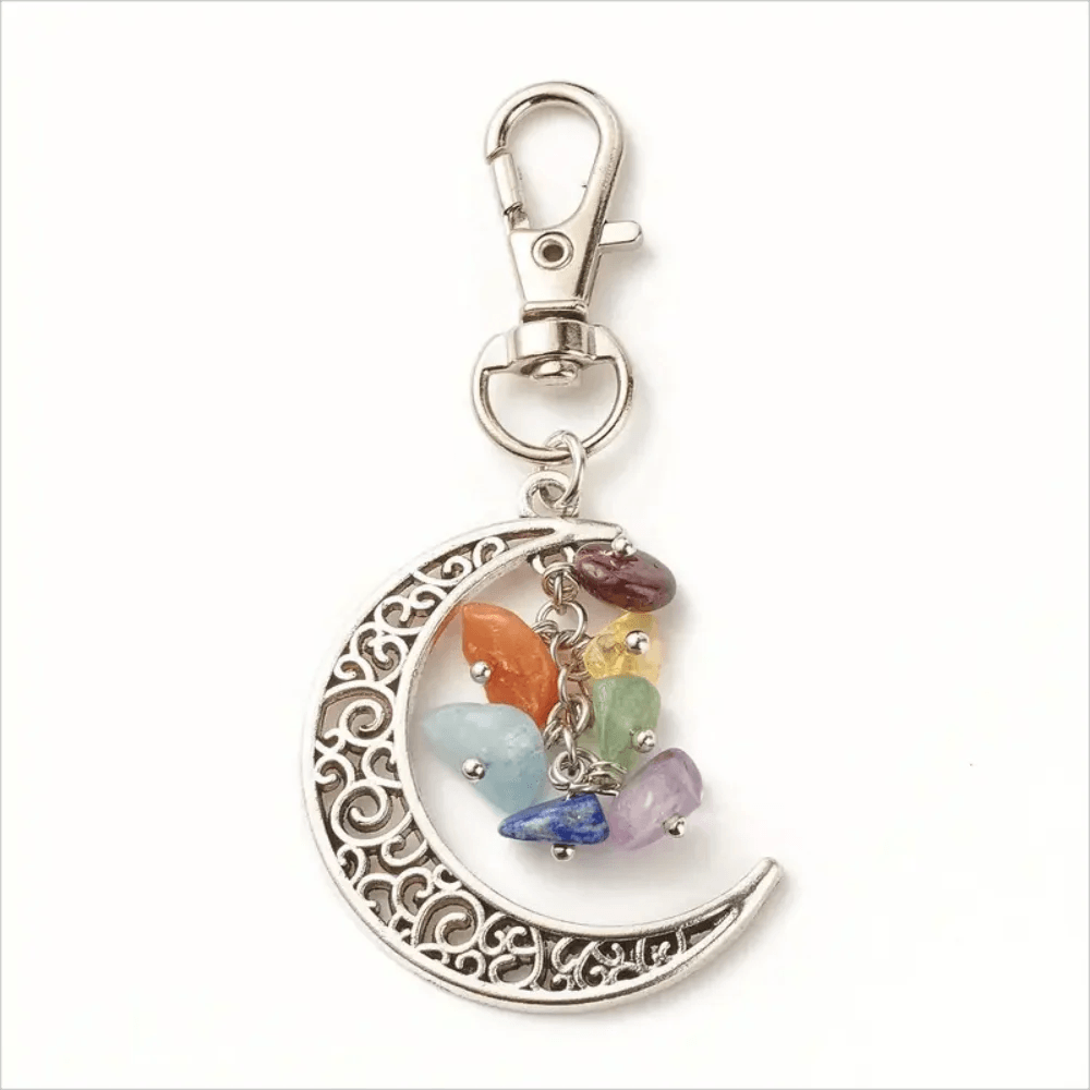 1pc Seven-Color Crushed Gemstone Crescent Moon Keychain Clip Charm - Rebel Spirit Designs 1pc Seven-Color Crushed Gemstone Crescent Moon Keychain Clip Charm