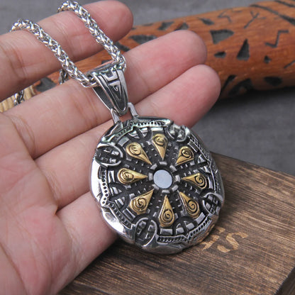 Stainless Steel Vegvisir Viking Rune Necklace