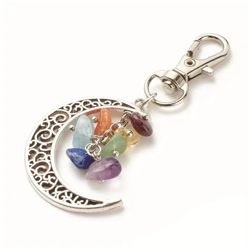 1pc Seven-Color Crushed Gemstone Crescent Moon Keychain Clip Charm - Rebel Spirit Designs 1pc Seven-Color Crushed Gemstone Crescent Moon Keychain Clip Charm