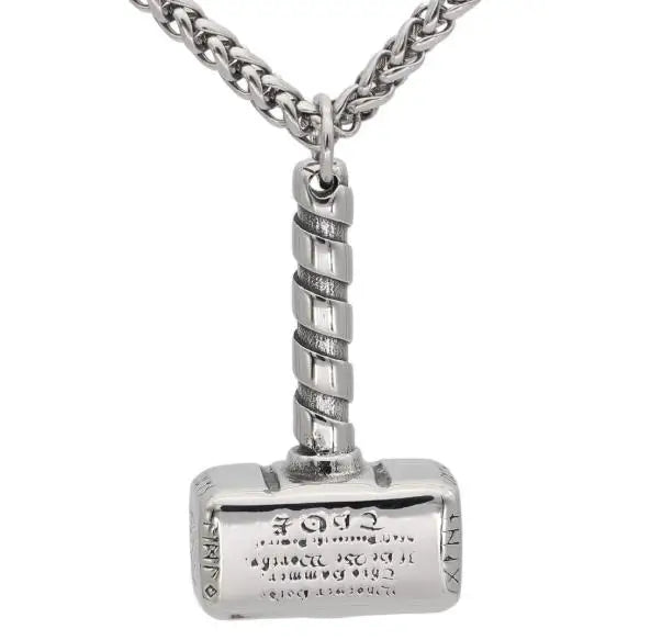 Men’s Stainless Steel Thor’s Hammer Valknut Pendant Necklace with Wooden Gift Box