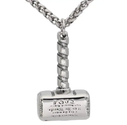 Men’s Stainless Steel Thor’s Hammer Valknut Pendant Necklace with Wooden Gift Box