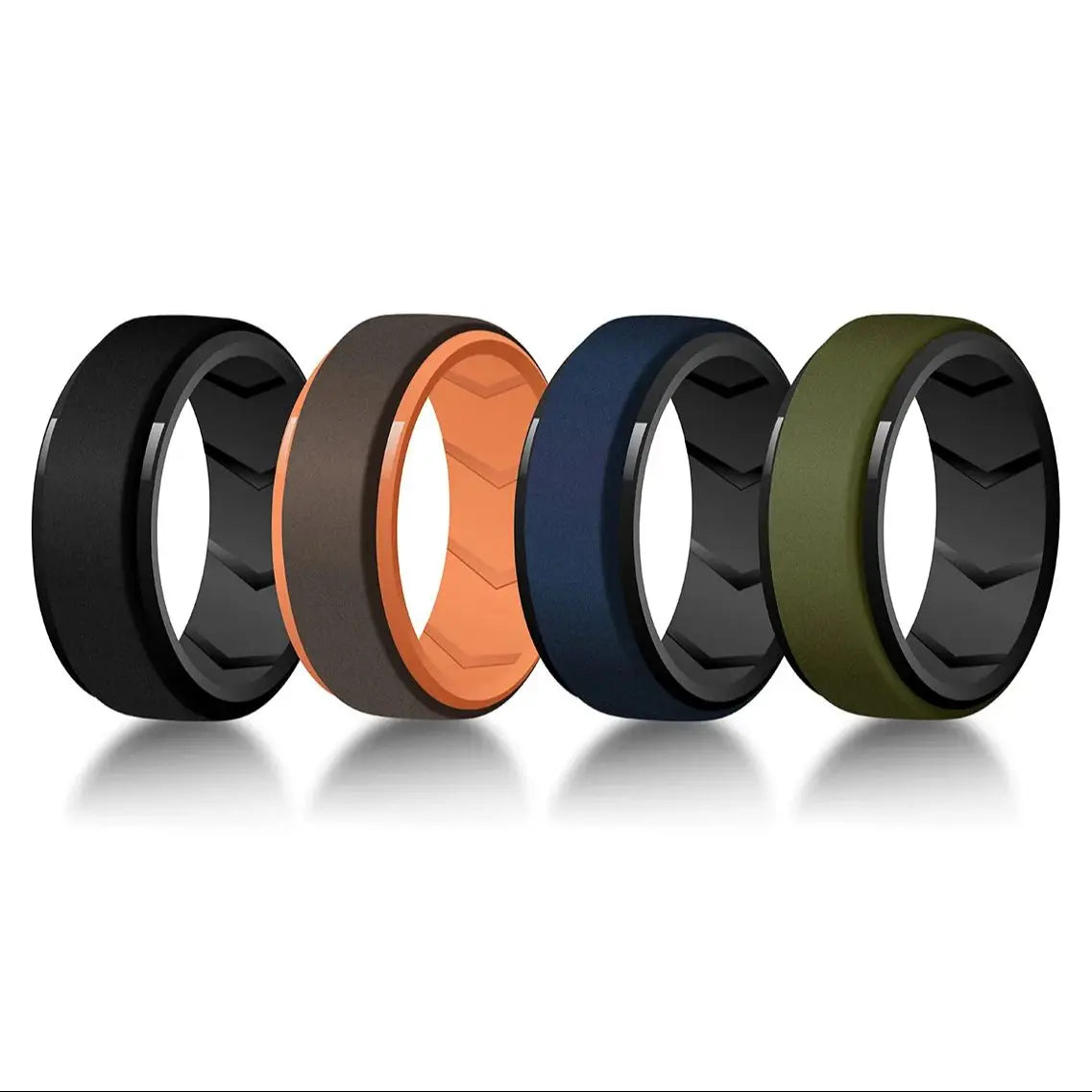 4 Pack Mens Silicone Wedding Bands, 8mm Wide Rubber Wedding Rings, Hypoallergenic Breathable Men's Silicone Ring for Him