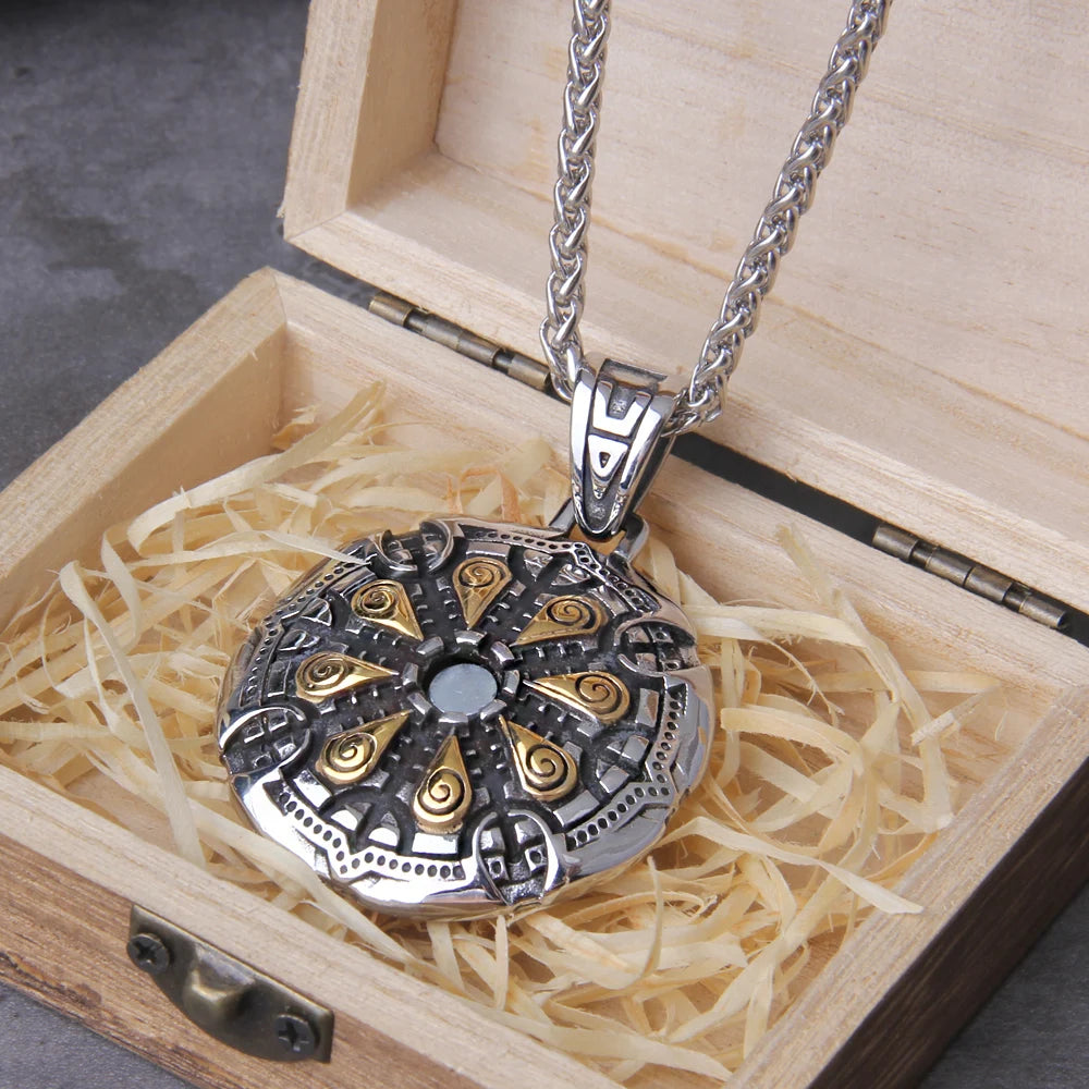 Stainless Steel Vegvisir Viking Rune Necklace