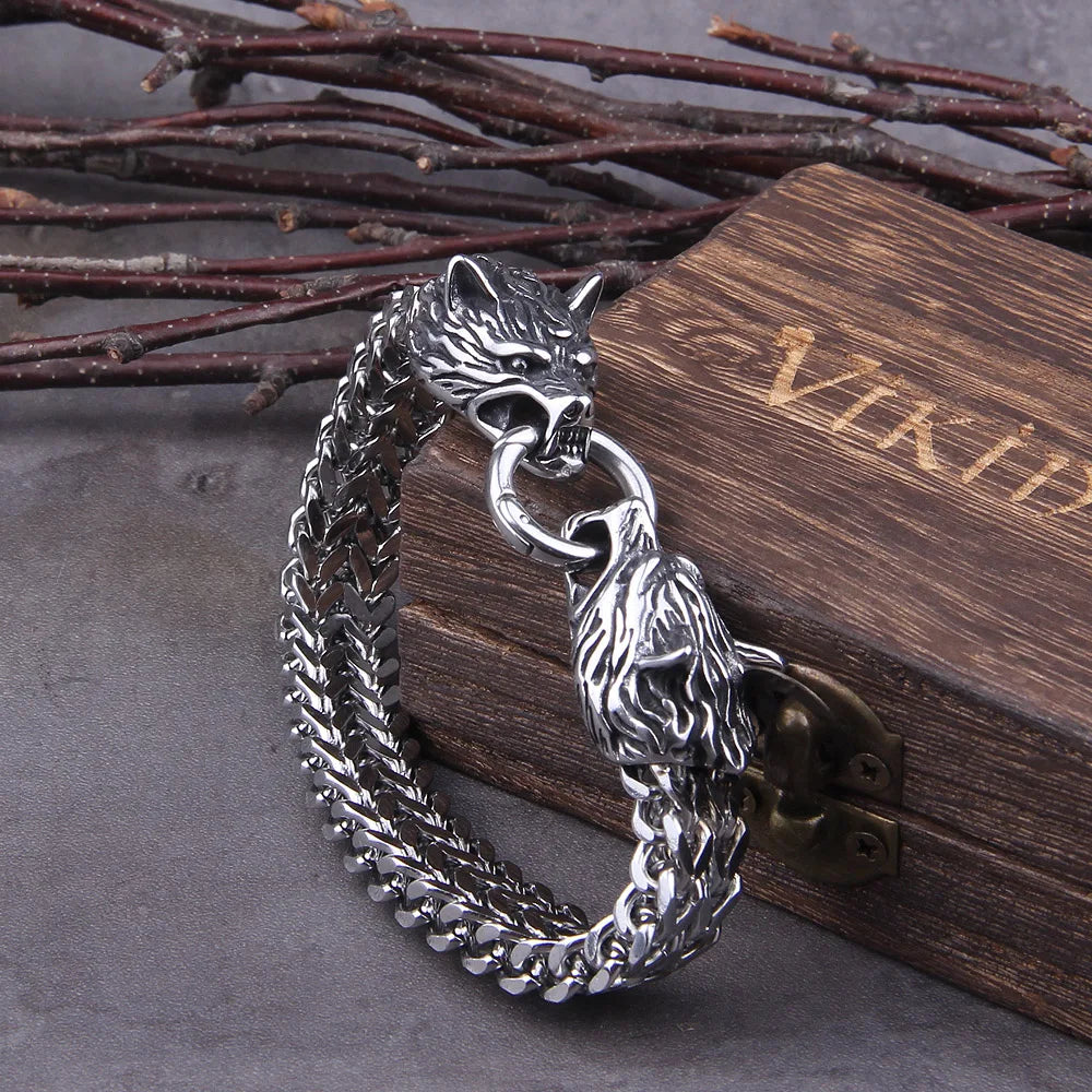 Men's Stainless Steel Viking Wolf Bracelet