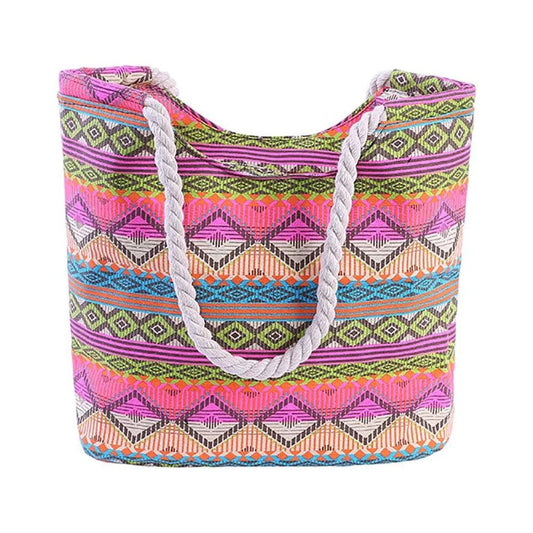 Women's Colorful Bohemian Zipper Large Capacity Canvas Tote Bag - Rebel Spirit Designs Women's Colorful Bohemian Zipper Large Capacity Canvas Tote Bag