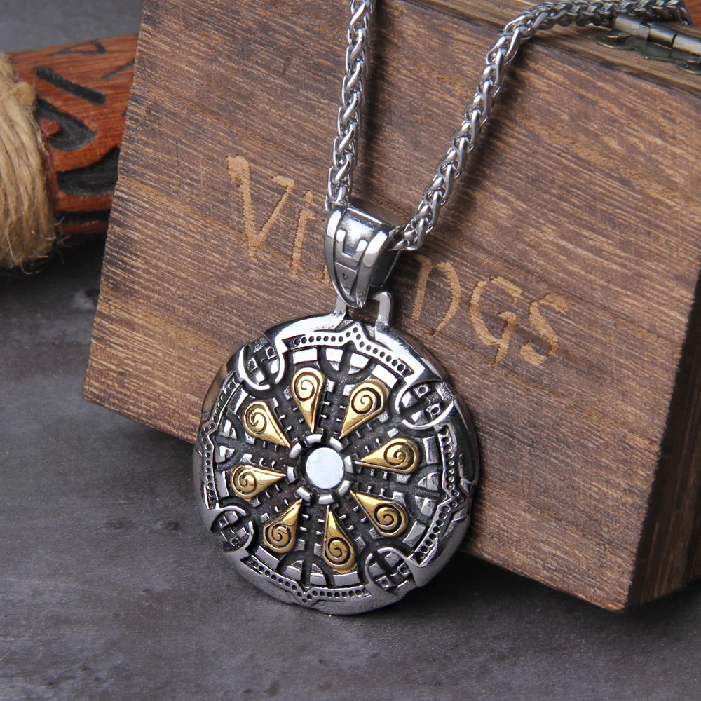 Stainless Steel Vegvisir Viking Rune Necklace