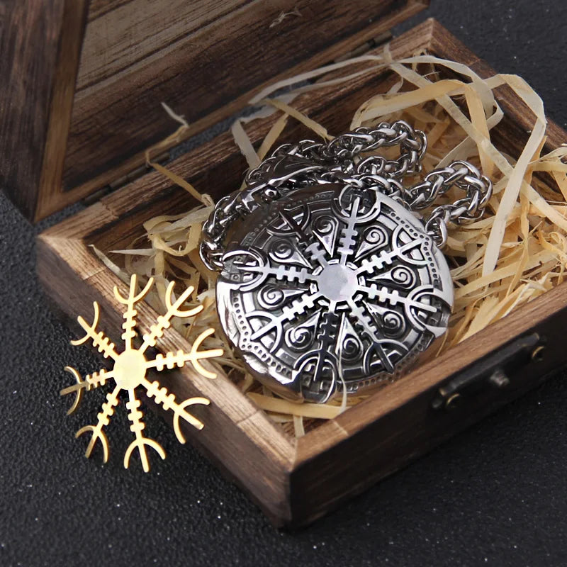 Stainless Steel Vegvisir Viking Rune Necklace