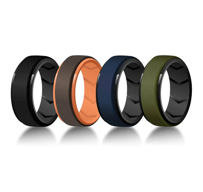 4 Pack Mens Silicone Wedding Bands, 8mm Wide Rubber Wedding Rings, Hypoallergenic Breathable Men's Silicone Ring for Him