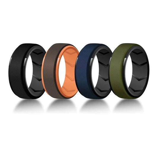 4 Pack Mens Silicone Bands 8mm Wide Rubber Wedding Rings Hypoallergenic Breathable Men's Silicone Ring for Him
