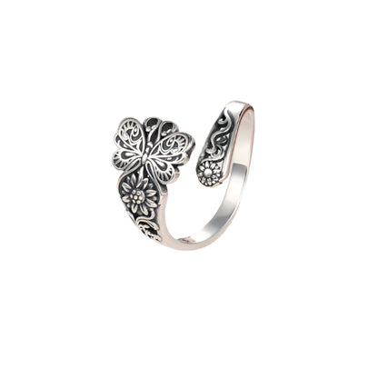 Vintage Floral Butterfly Adjustable Silver Spoon Ring Rebel Spirit Jewelry