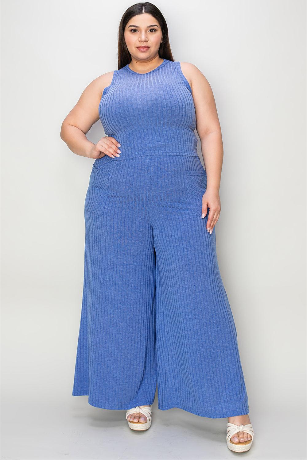 Basic Bae Full Size Ribbed Tank and Wide Leg Pants Set - Rebel Spirit Designs Basic Bae Full Size Ribbed Tank and Wide Leg Pants Set