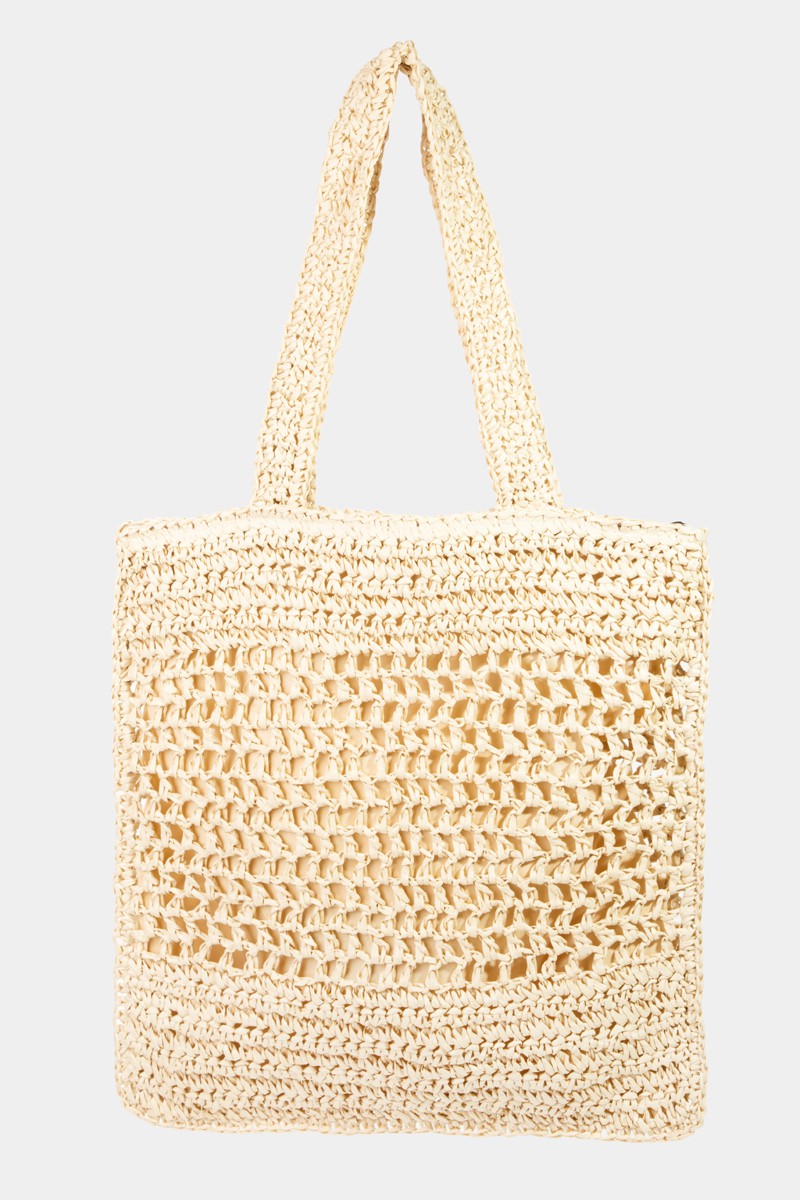 Famed Natural Straw Look Crochet Tote Bag