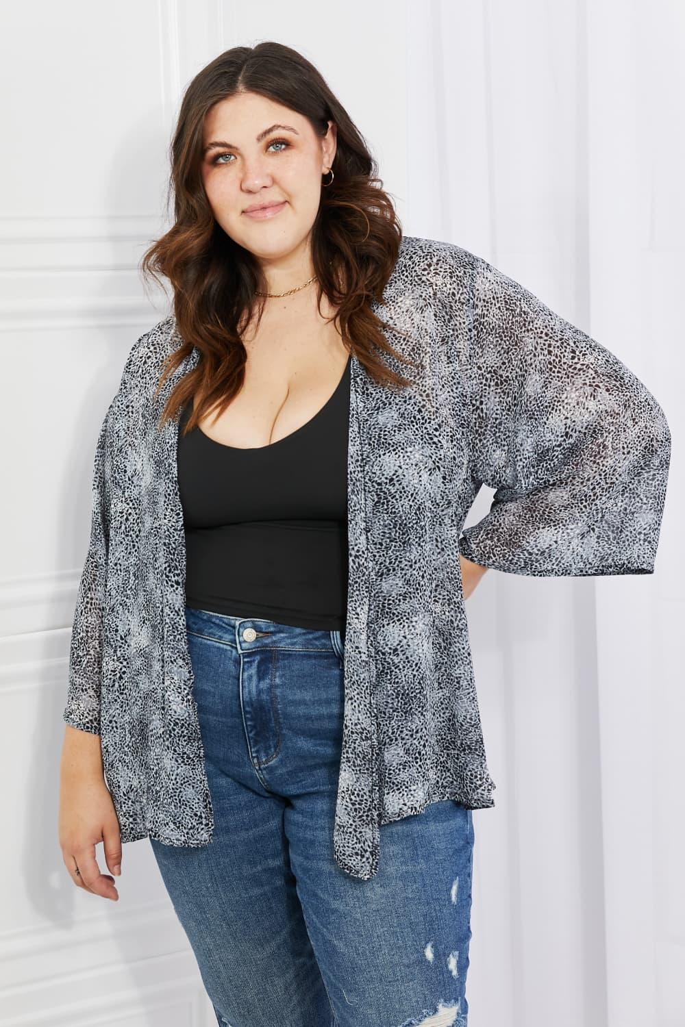 Melody Full Size Snake Print Chiffon Kimono Cardigan for Women - Rebel Spirit Designs Melody Full Size Snake Print Chiffon Kimono Cardigan for Women