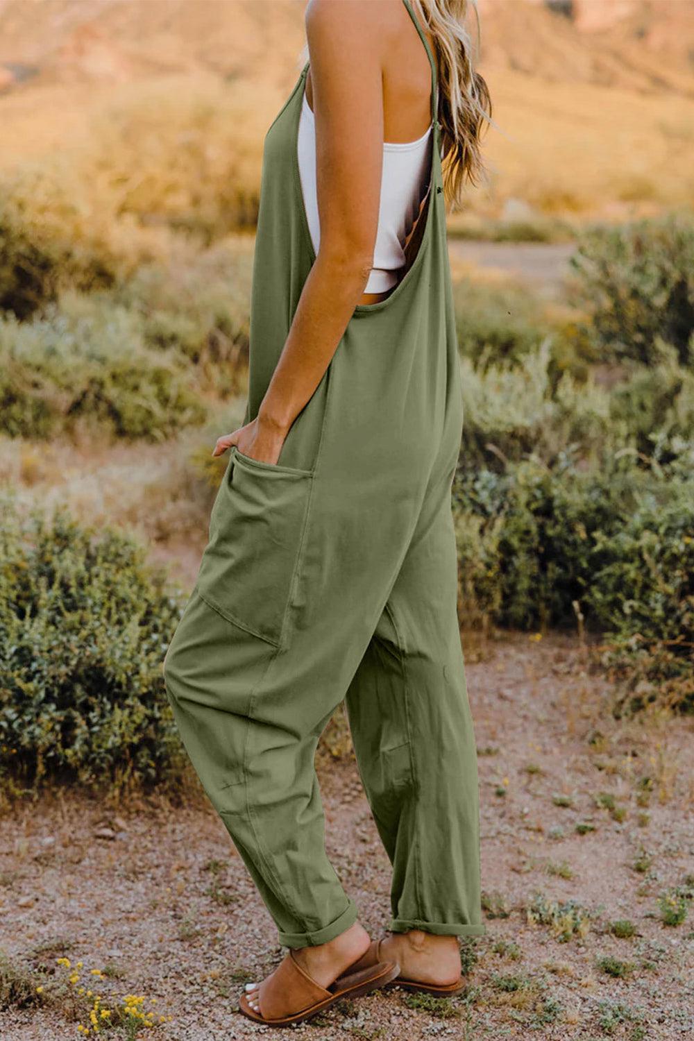 Double Take Full Size V-Neck Sleeveless Jumpsuit with Pockets - Rebel Spirit Designs Double Take Full Size V-Neck Sleeveless Jumpsuit with Pockets