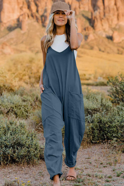 Double Take Full Size V-Neck Sleeveless Jumpsuit with Pockets - Rebel Spirit Designs Double Take Full Size V-Neck Sleeveless Jumpsuit with Pockets