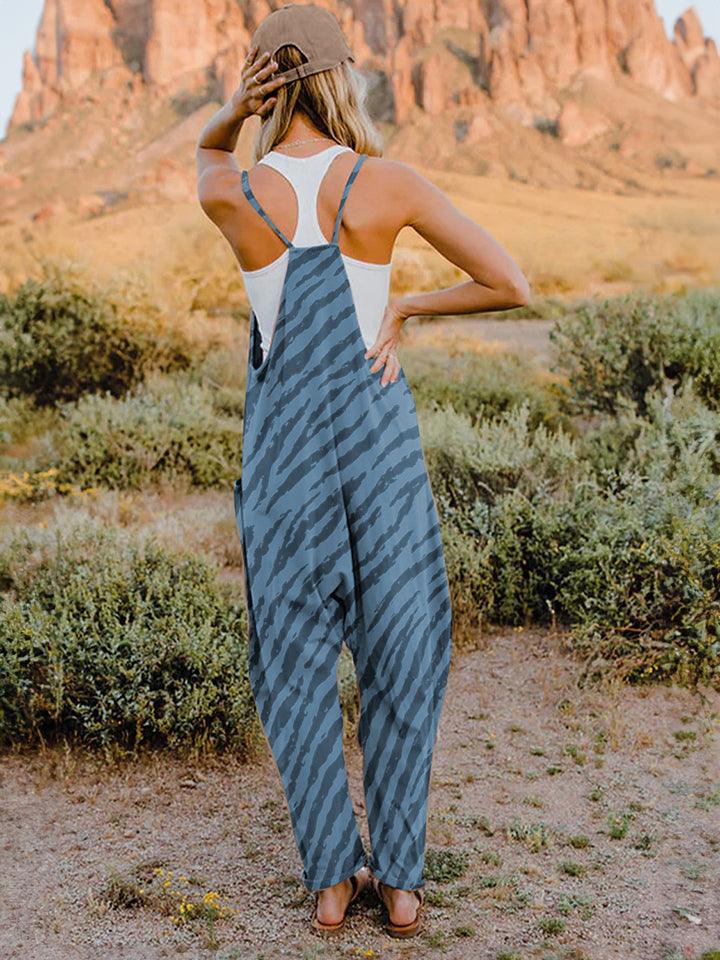 Full Size Printed V-Neck Sleeveless Jumpsuit - Rebel Spirit Designs Full Size Printed V-Neck Sleeveless Jumpsuit