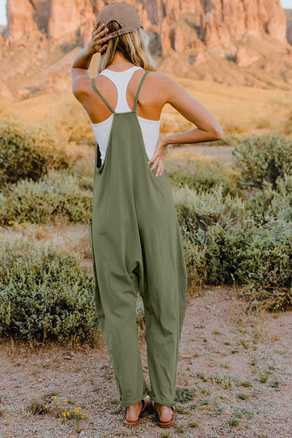 Double Take Full Size V-Neck Sleeveless Jumpsuit with Pockets - Rebel Spirit Designs Double Take Full Size V-Neck Sleeveless Jumpsuit with Pockets