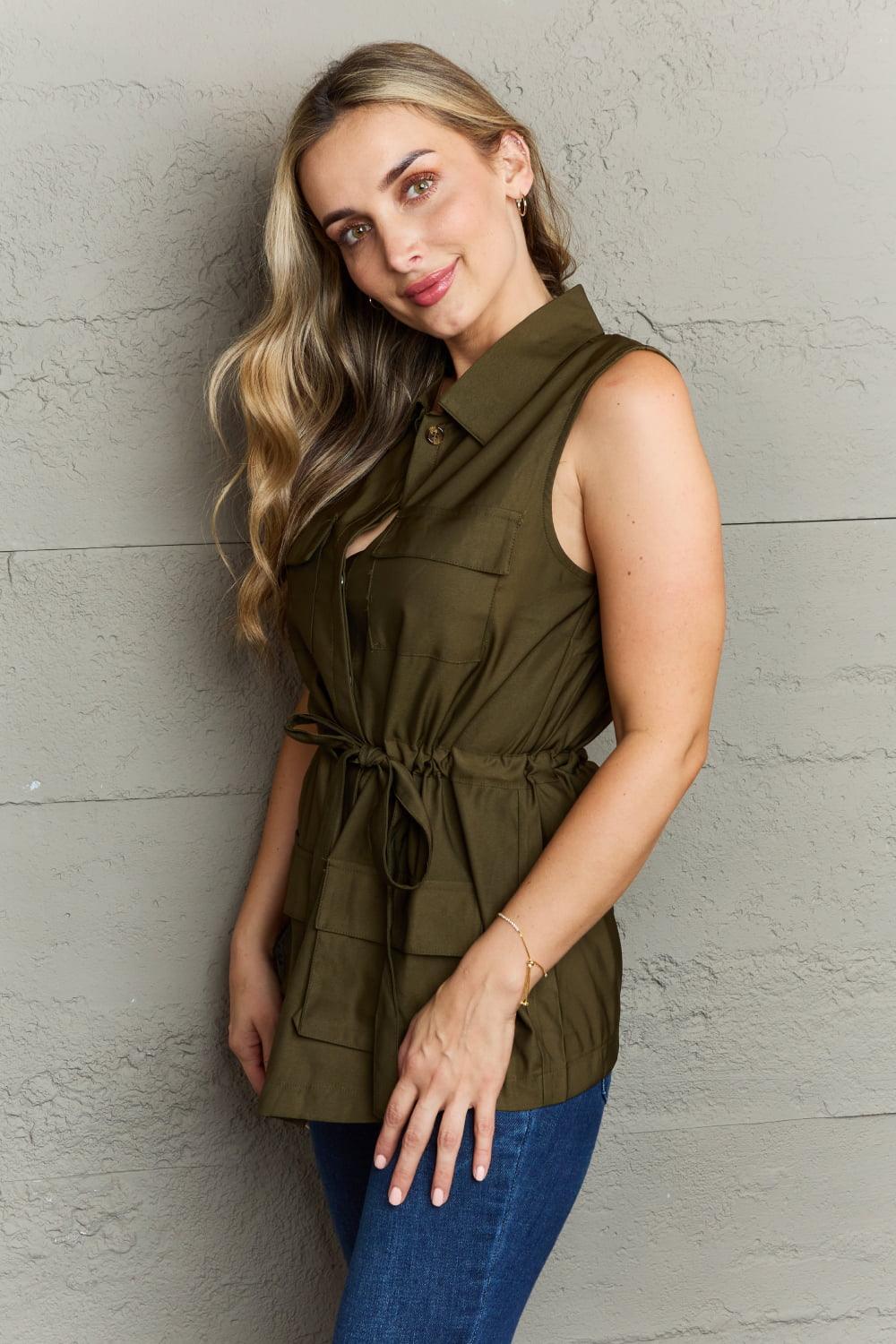 Ninexis Follow The Light Sleeveless Collared Button Down Top - Rebel Spirit Designs Ninexis Follow The Light Sleeveless Collared Button Down Top