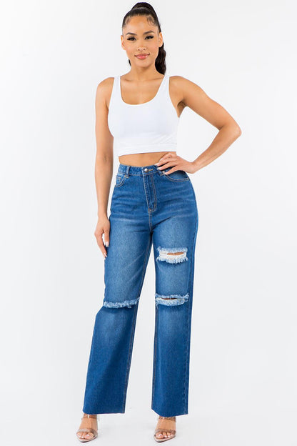 American Bazi High Waist Distressed Wide Leg Jeans - Rebel Spirit Designs American Bazi High Waist Distressed Wide Leg Jeans