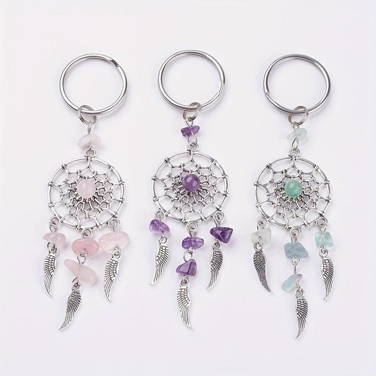 1pc Dreamcatcher Natural Irregular Crystal Agate Stone Bead Keychain - Rebel Spirit Designs 1pc Dreamcatcher Natural Irregular Crystal Agate Stone Bead Keychain