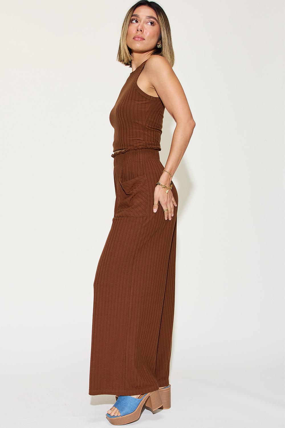 Basic Bae Full Size Ribbed Tank and Wide Leg Pants Set - Rebel Spirit Designs Basic Bae Full Size Ribbed Tank and Wide Leg Pants Set