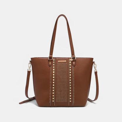 Vegan Leather Studded Decor Large Tote Bag