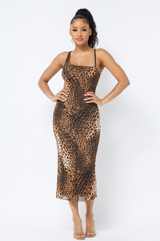 Animal Print Side Cutout Tank Dress With Strap S M L