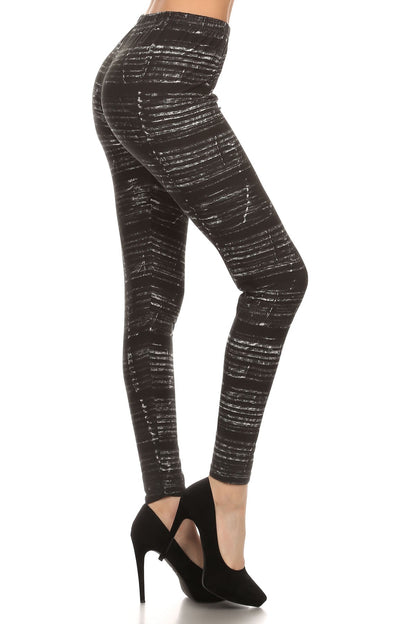 Tie Dye Print Full Length Leggings With Banded High Waist